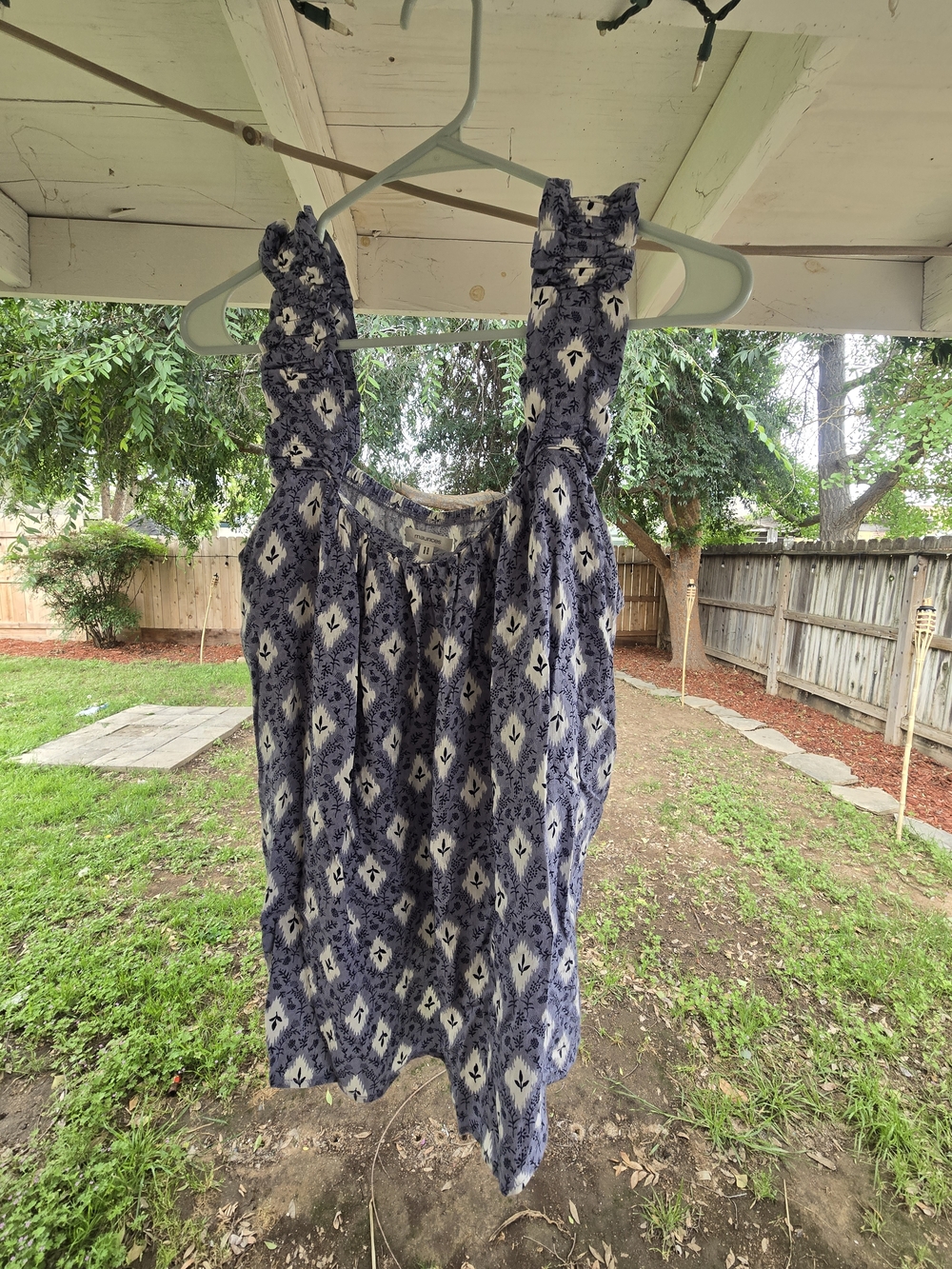 Maurices Blue and White Patterned Ruffle Strap Camisole